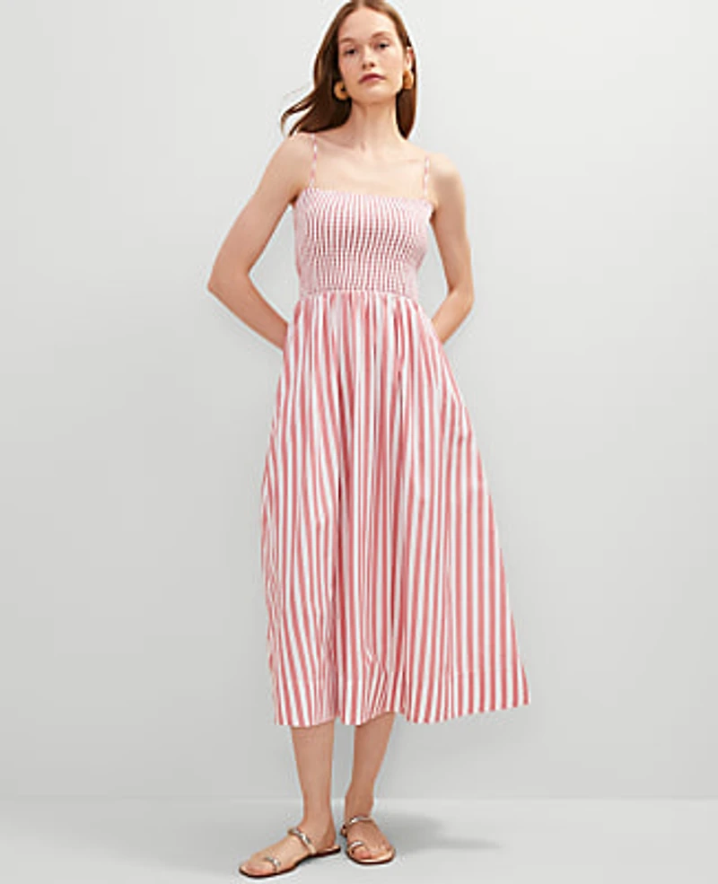 Ann Taylor Striped Maxi Flare Dress Size 14 Burnt Mauve Women's