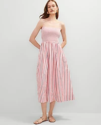 Ann Taylor Striped Maxi Flare Dress Size 14 Burnt Mauve Women's