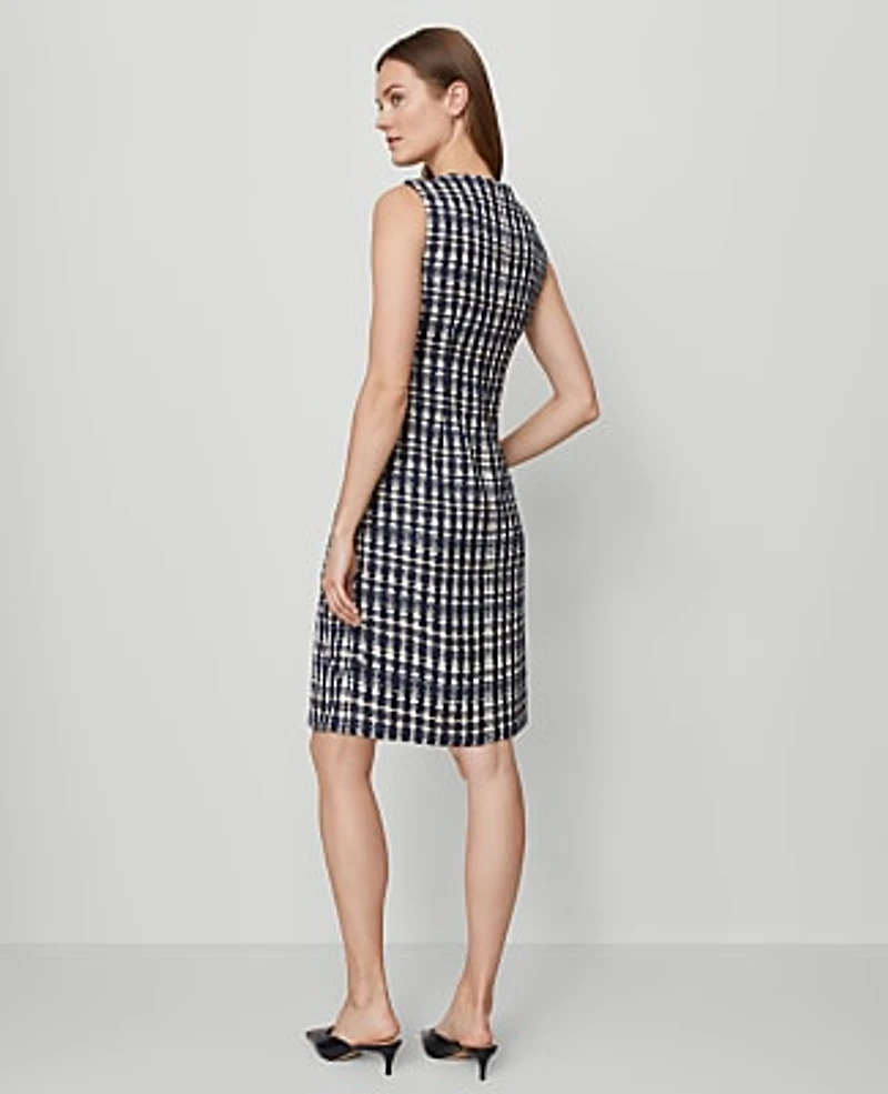 Ann Taylor Petite Tweed Button Shift Dress Navy/White Combo Women's