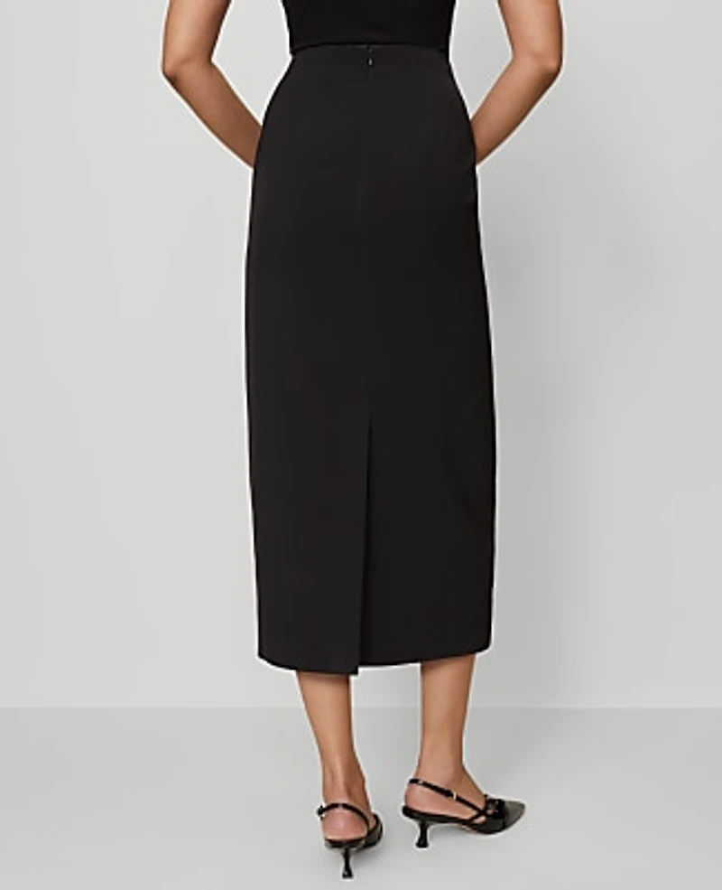 Ann Taylor Fluid Crepe Pocket Midi Skirt Black Women's