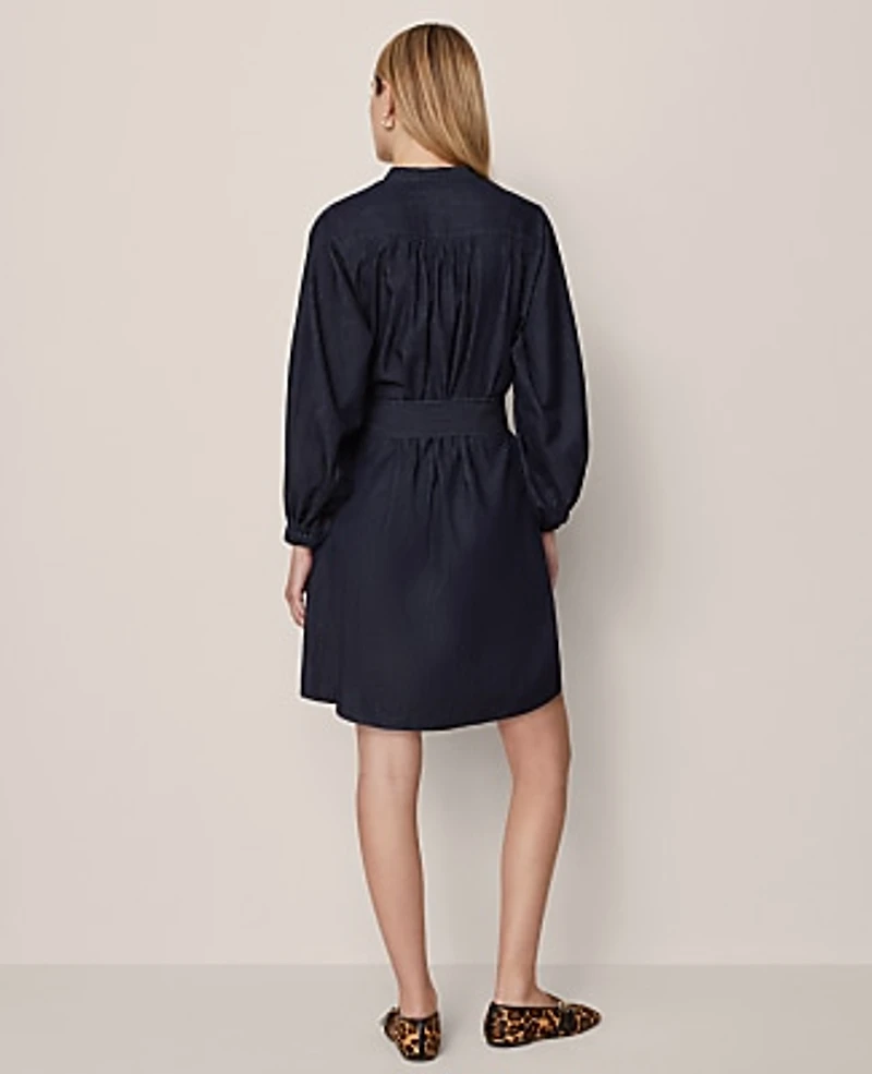 Ann Taylor Weekend Stand Collar Shift Dress Dark Chambray Women's