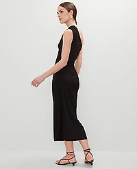 Ann Taylor Petite One-Shoulder Shirred Midi Dress Size 12 Black Women's