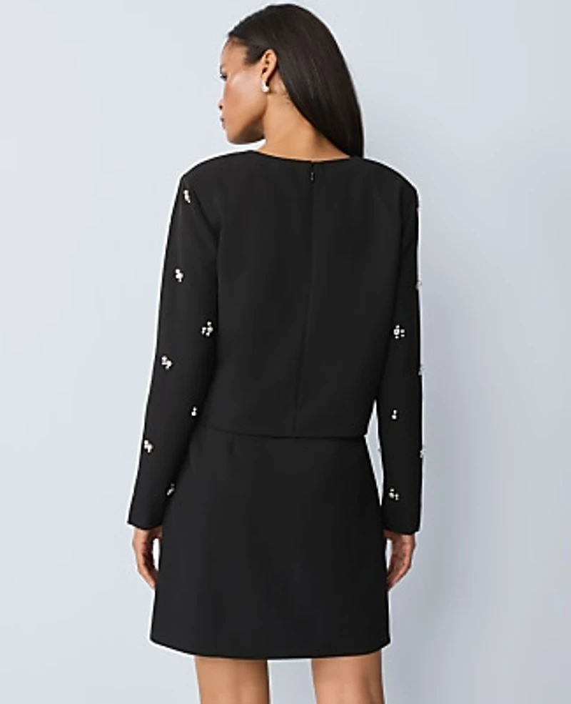 Ann Taylor Embellished Crew Neck Blouse Black Women's