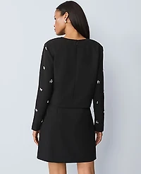Ann Taylor Embellished Crew Neck Blouse Black Women's