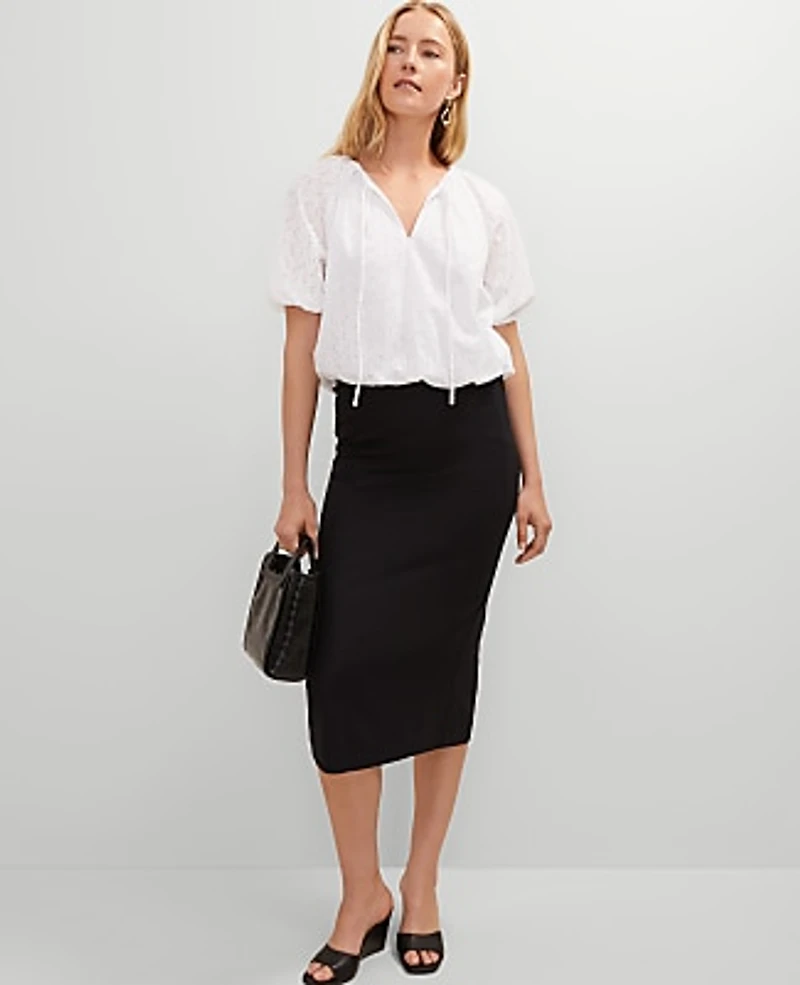 Ann Taylor Petite Eyelet Bubble Hem Blouse Size Medium White Women's