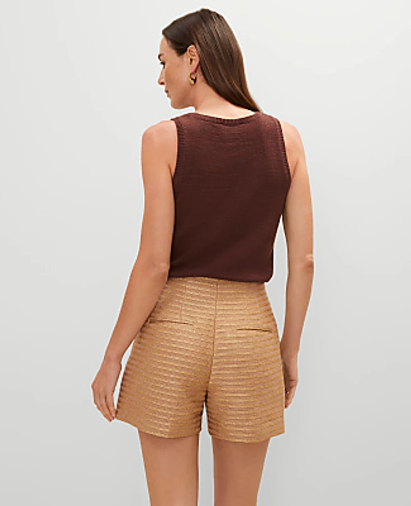 Ann Taylor The Petite Side Zip Short in Metallic Tweed Size 4 Karat Gold Metallic Women's