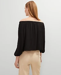 Ann Taylor Tall Gathered Off-The-Shoulder Top Size Small Black Women's