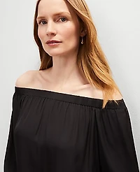 Ann Taylor Tall Gathered Off-The-Shoulder Top Size Small Black Women's