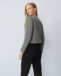 Ann Taylor Embellished Herringbone Cropped Jacket Black Women's