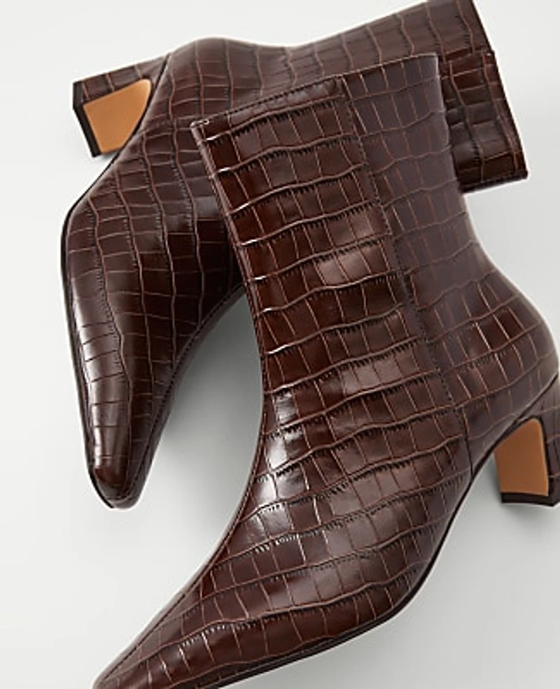 Ann Taylor Croco Skinny Heel Bootie Pure Chocolate Women's