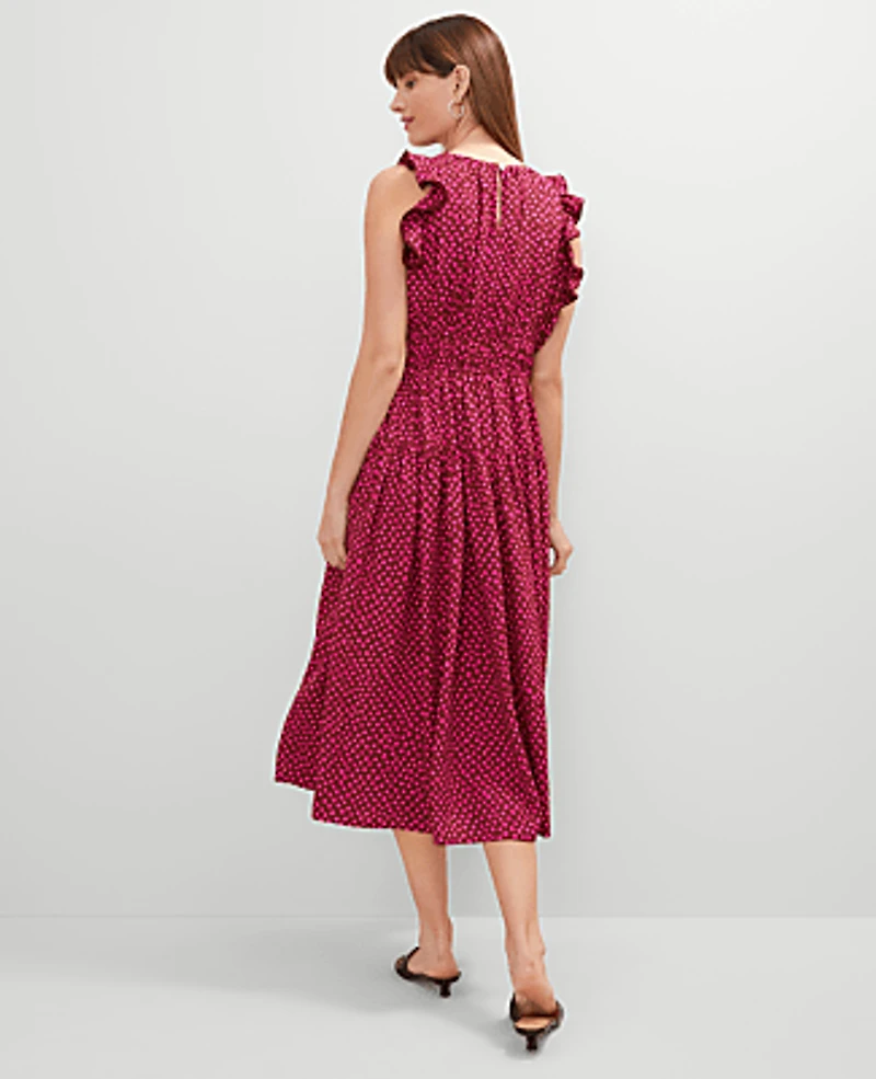 Ann Taylor Petite Dotted Ruffle Midi Dress Size 6 Oxide Red Women's