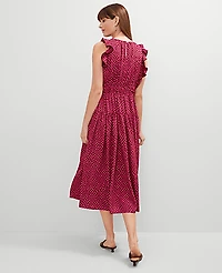 Ann Taylor Petite Dotted Ruffle Midi Dress Size 6 Oxide Red Women's