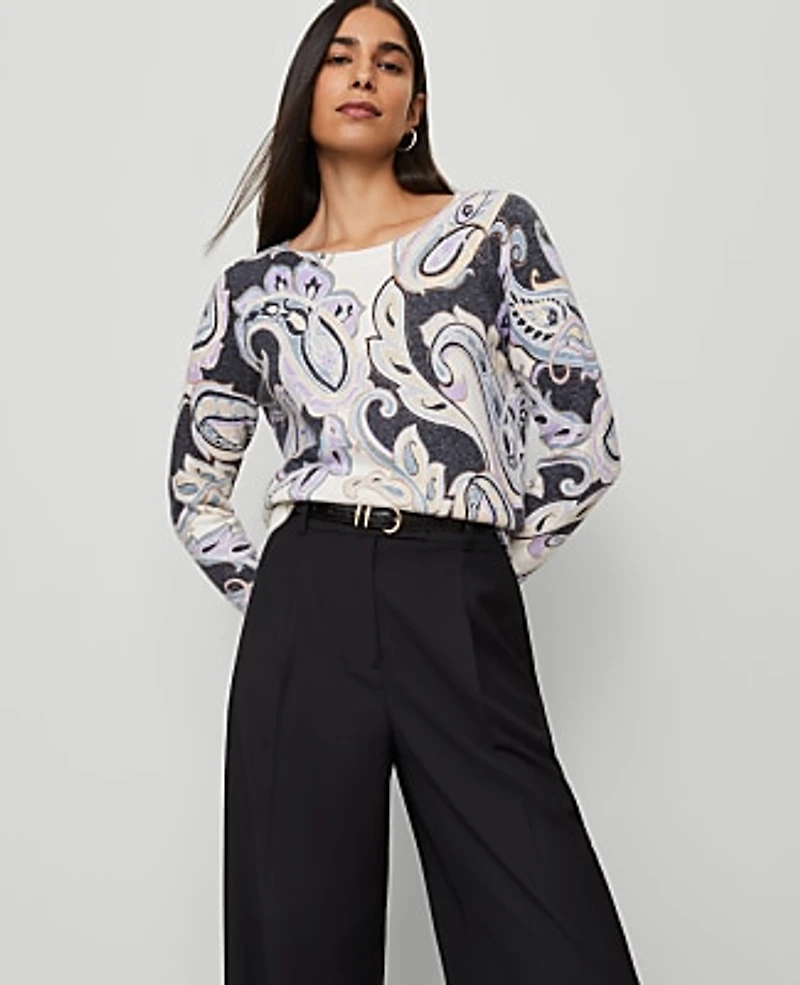 Ann Taylor Petite Paisley Boatneck Sweater Night Sky Women's
