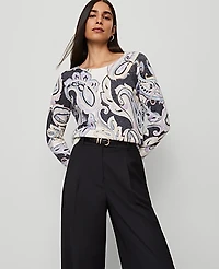 Ann Taylor Petite Paisley Boatneck Sweater Night Sky Women's