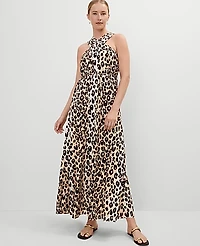 Ann Taylor Petite Animal Print Halter Maxi Dress Size Small _Black Women's