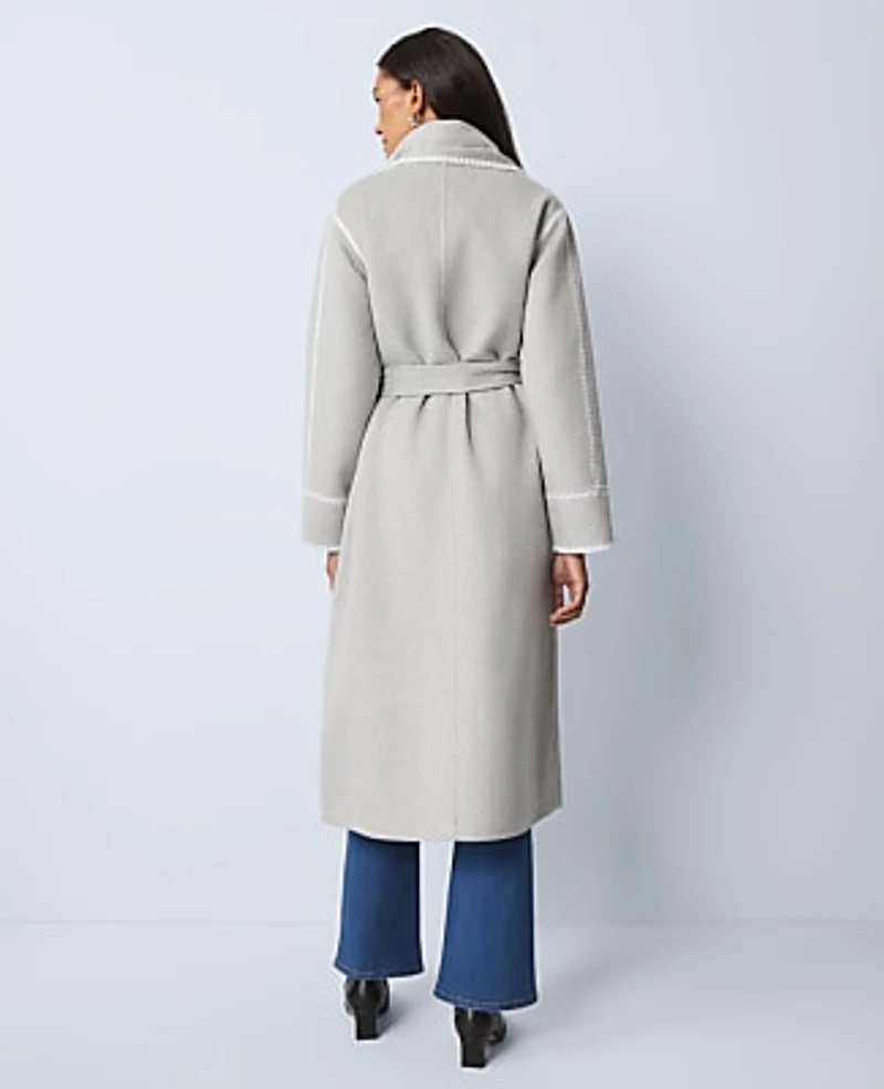 Ann Taylor Weekend Wrap Scarf Coat Medium Light Heather Grey Women's