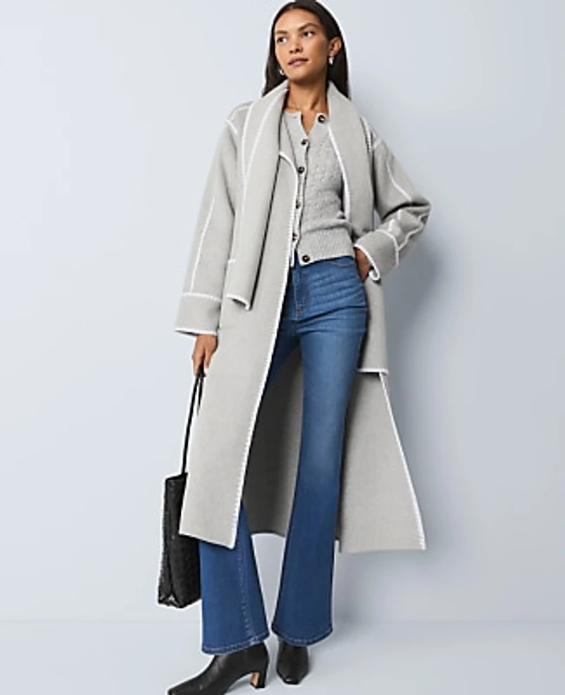 Ann Taylor Weekend Wrap Scarf Coat Medium Light Heather Grey Women's