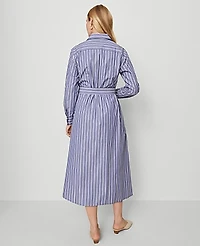 Ann Taylor Petite Striped Collared Midi Shirtdress Shaded Periwinkle Women's
