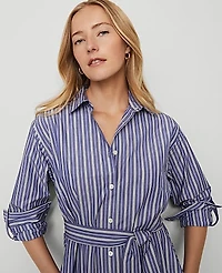 Ann Taylor Petite Striped Collared Midi Shirtdress Shaded Periwinkle Women's
