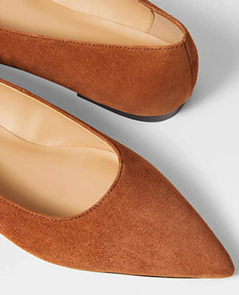 Ann Taylor Weekend Pointy Toe Suede Ballet Flat Spice Brown Women's