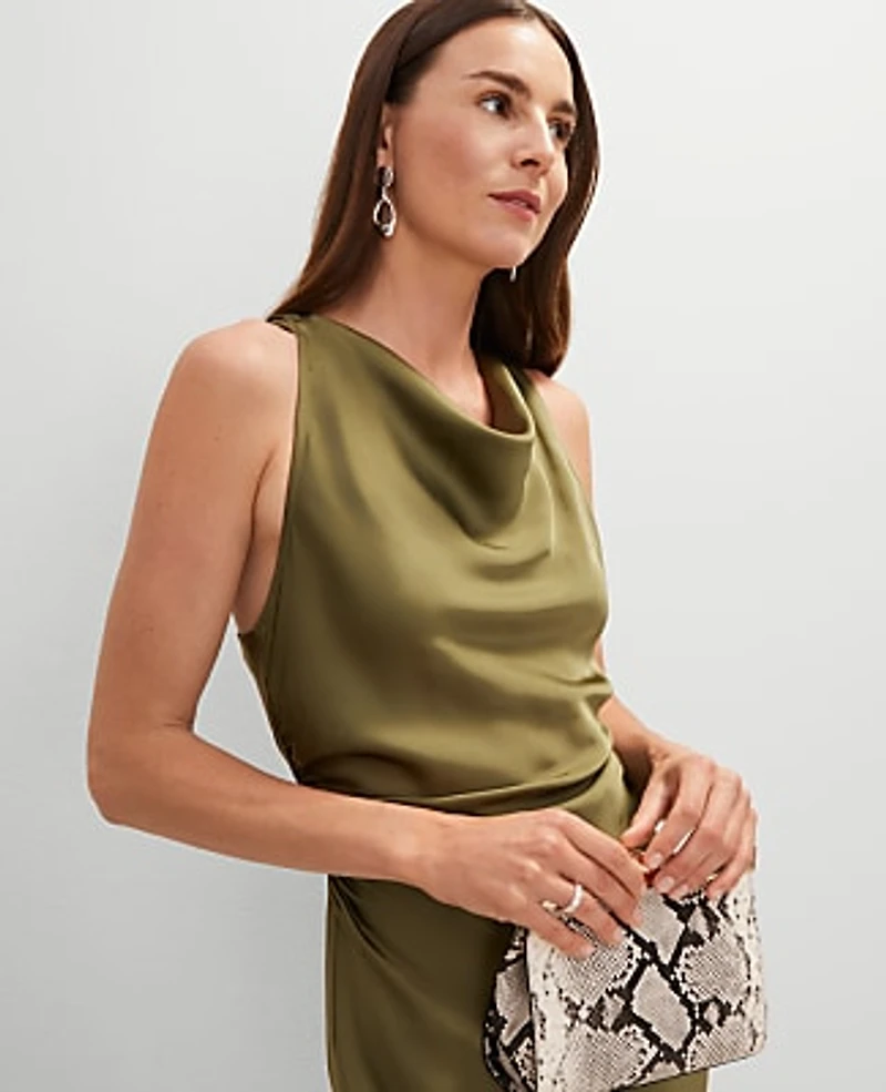 Ann Taylor Petite Halter Bias Satin Maxi Dress Size 2 Moss Green Women's