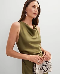 Ann Taylor Petite Halter Bias Satin Maxi Dress Size 2 Moss Green Women's
