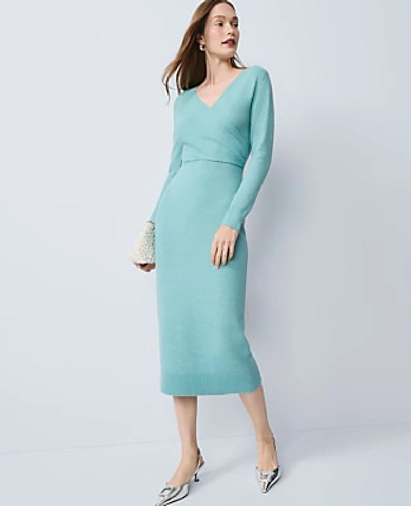 Ann Taylor Wrap Effect Sweater Sheath Dress Women's