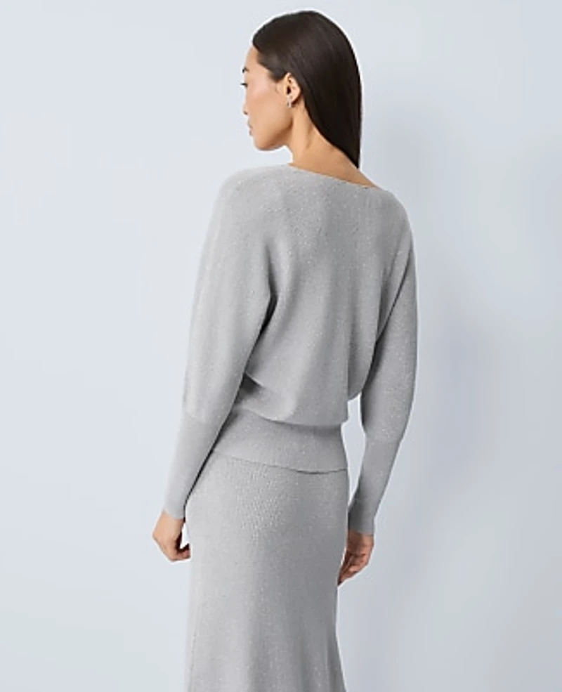 Ann Taylor Metallic Ribbed Sweater Medium Light Heather Grey Women's