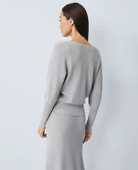 Ann Taylor Metallic Ribbed Sweater Medium Light Heather Grey Women's