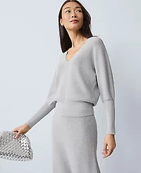 Ann Taylor Metallic Ribbed Sweater Medium Light Heather Grey Women's