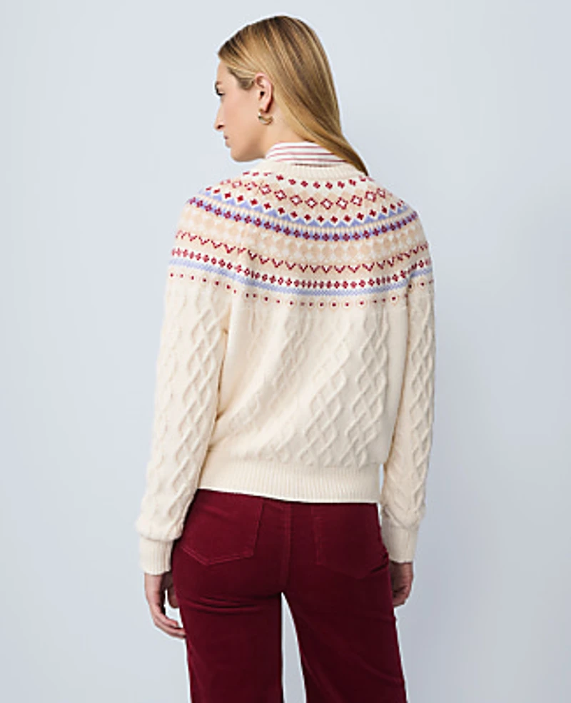 Ann Taylor Weekend Fair Isle Cable Sweater Peaceful Periwinkle Women's
