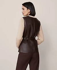Ann Taylor Petite Belted Faux Leather Vest Size 0 Pure Chocolate Women's