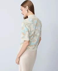 Ann Taylor Shimmer Floral Jacquard Sweater T-Shirt Size XL Aqua Steam Women's