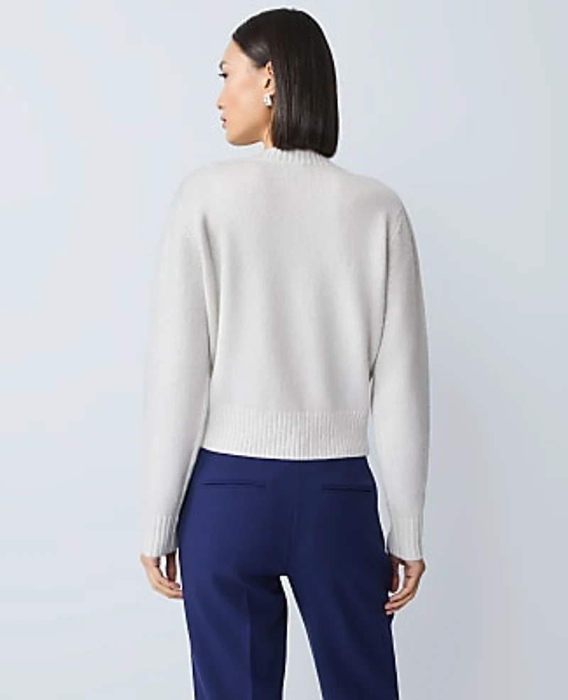 Ann Taylor Shimmer Crew Neck Cardigan Winter White Women's
