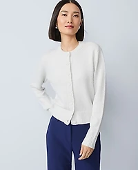 Ann Taylor Shimmer Crew Neck Cardigan Winter White Women's