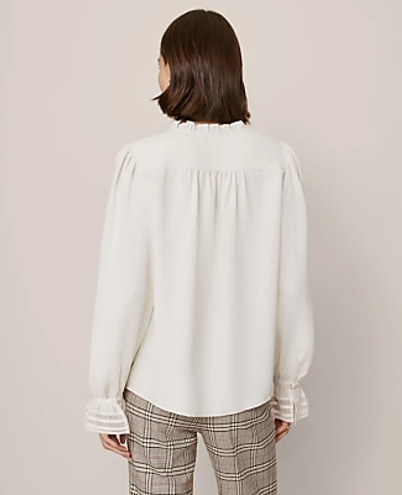 Ann Taylor Ruffle Neck Blouse Winter White Women's