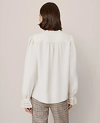 Ann Taylor Ruffle Neck Blouse Winter White Women's