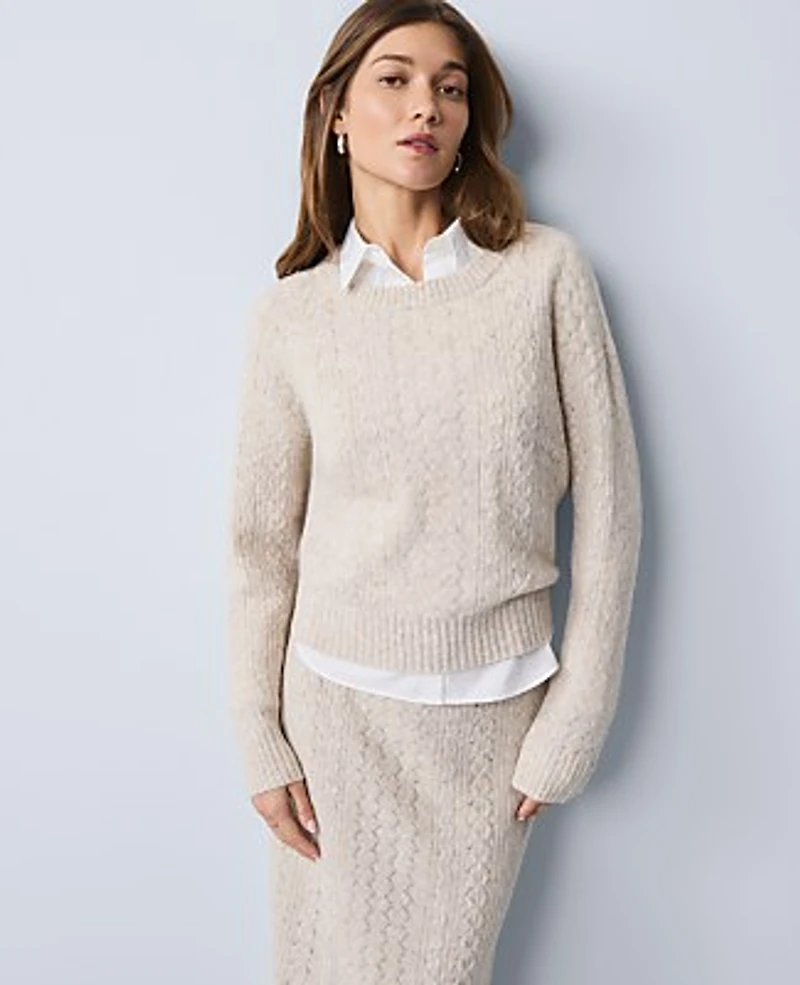 Ann Taylor Weekend Mixed Stitch Crew Neck Sweater Size XL Pale Sand Heather Women's