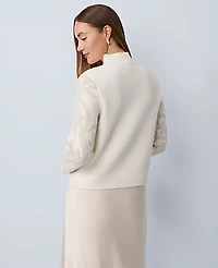 Ann Taylor Shimmer Jacquard Mock Neck Sweater Winter White Women's