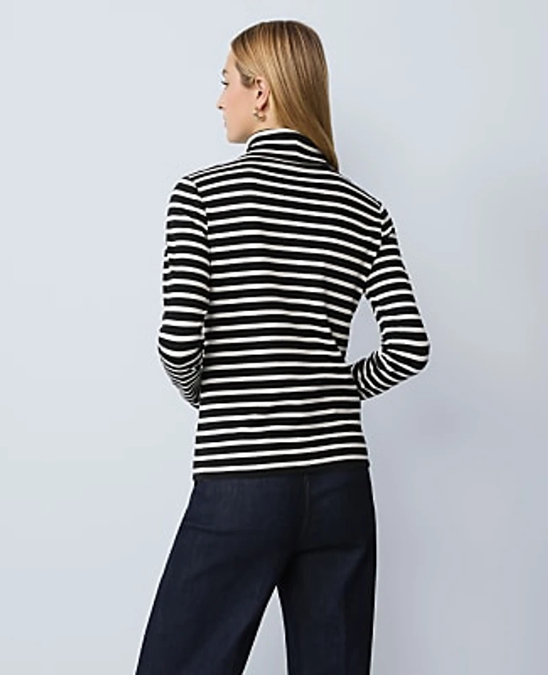 Ann Taylor Weekend Striped Turtleneck Top Black Women's