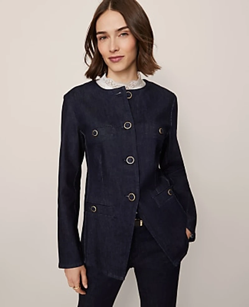 Ann Taylor Denim Split Hem Jacket Size XS Classic Rinse Wash Women's