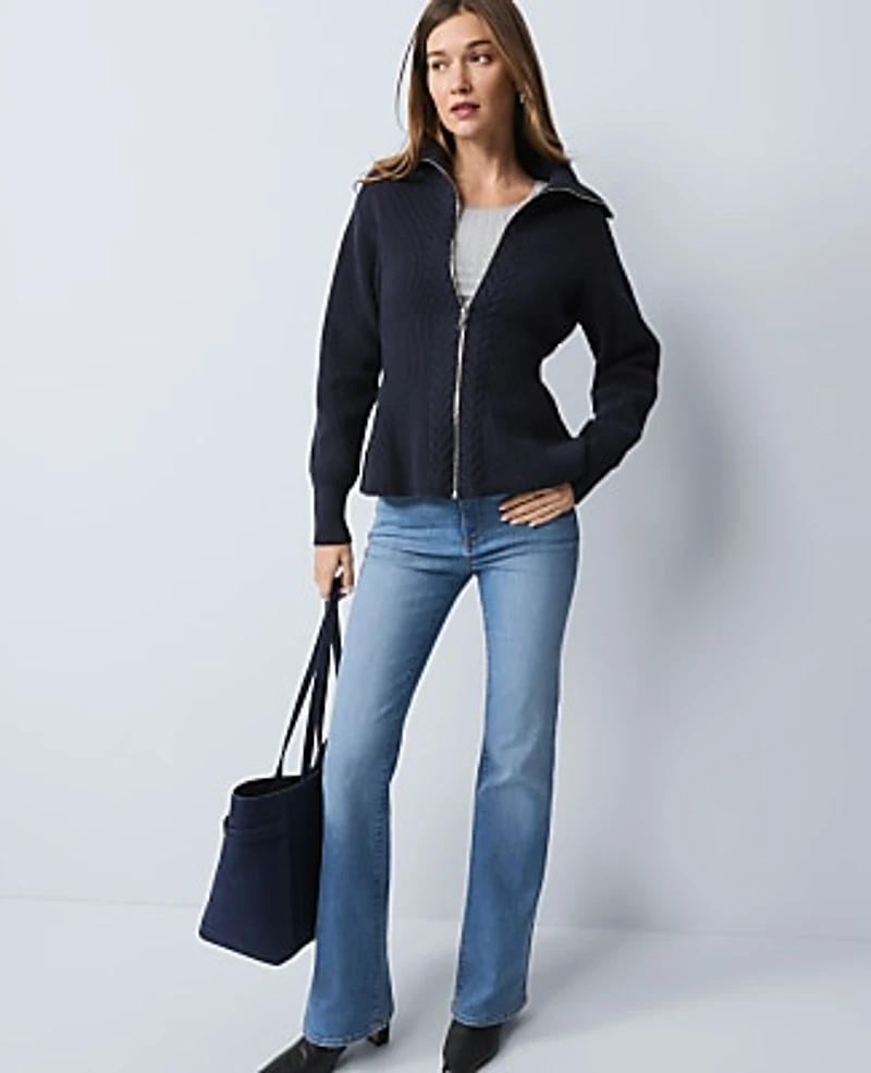 Ann Taylor Weekend Cable Sweater Jacket Women's