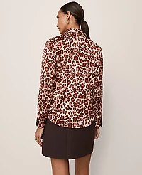 Ann Taylor Animal Print Satin Button Down Shirt Pale Sandalwood Women's