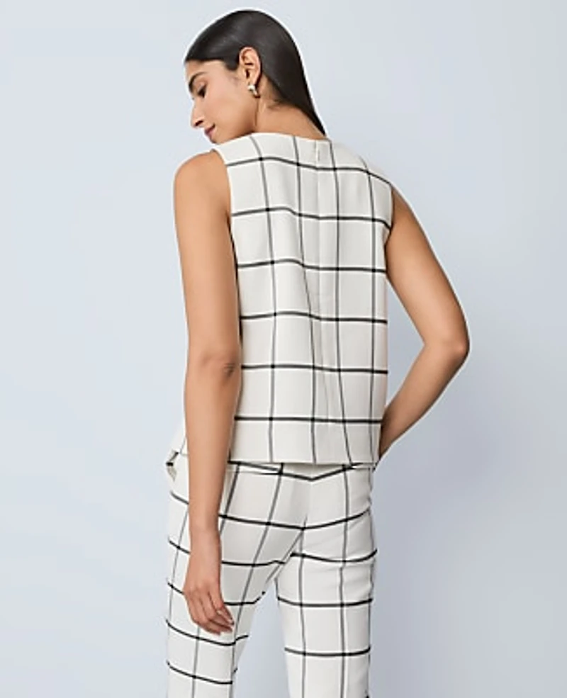 Ann Taylor The Petite Shoulder Button Top Windowpane Winter White Women's