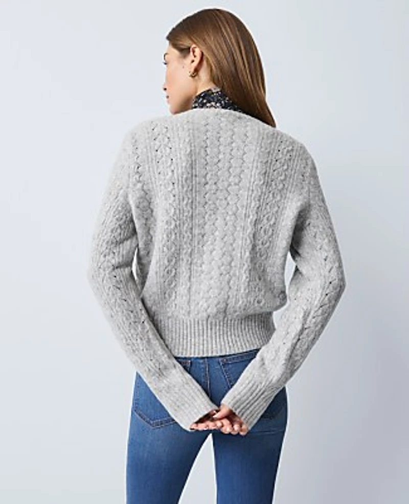 Ann Taylor Weekend Pointelle Cardigan Medium Light Heather Grey Women's
