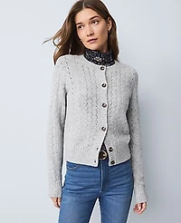 Ann Taylor Weekend Pointelle Cardigan Medium Light Heather Grey Women's