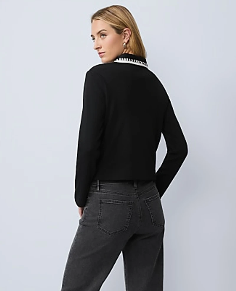 Ann Taylor Weekend Crochet Trim Knit Jacket Black Women's