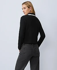 Ann Taylor Weekend Crochet Trim Knit Jacket Black Women's