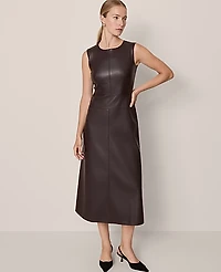 Ann Taylor Faux Leather Flare Midi Dress Size 0 Pure Chocolate Women's
