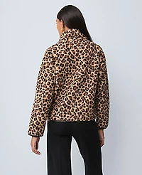 Ann Taylor Weekend Animal Print Sherpa Pullover Cafe Au Lait Women's